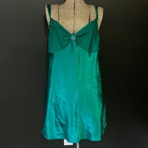 Vintage Adonna Green Satin Slip NIghtwear Dress Size 34
